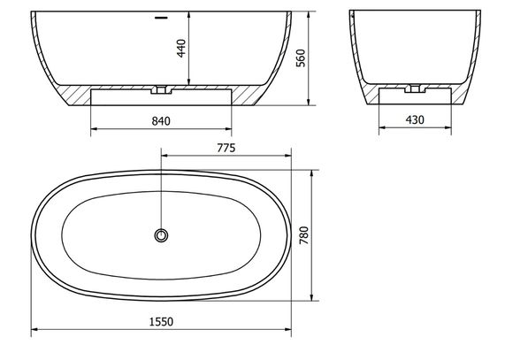 Ванна окремостояча MEXEN TORINO 155x78 WHITE MATT з штучного каменю