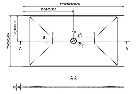 Душевой поддон MEXEN TORO 170x80 WHITE MEX-43108017K