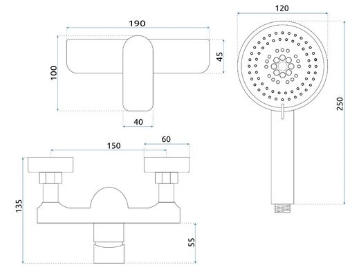 Смеситель для ванны и душа REA DART CHROME настенный без излива REA-B3303